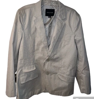 STRUCTURE Jacket Mens L Recycled Cotton Blazer Pinstripe Sport coat Coastal New - Image 1 of 4