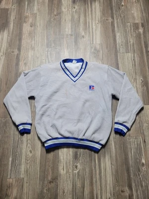 Pullover deportivo Russell vintage para hombre XL gris cuello en V camiseta cortavientos hecha en EE. UU. AÑOS 90 Foto 1 de 4