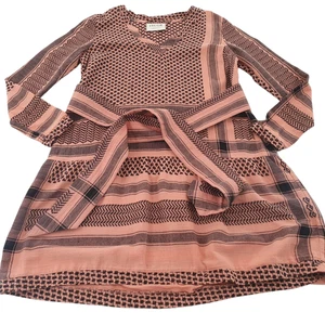 Cecilie Copenhagen Size XS Pink Black Woven Geometric Long Sleeve Belted Dress - Bild 1 von 13