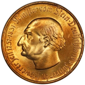 1923 Germany Westphalia 10000 Mark Gold Gilt Bronze Coin NGC MS 64 - Lamb 579.7 - Picture 1 of 4