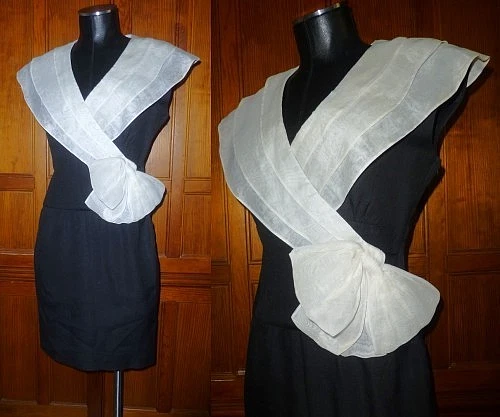 Vestido Negro De Colección Años 80 Avant Garde NIPON BOUTIQUE Cóctel Fiesta Capa Cuello Lazo 4 Foto 1 de 4