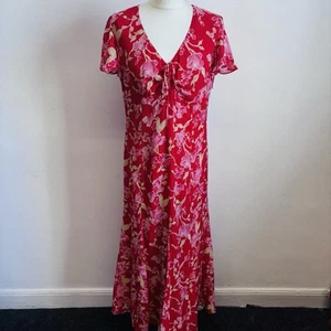 Country Casuals Y2K Dress Size 12 Red Floral Pattern 100% Silk Wedding Guest - Picture 1 of 13