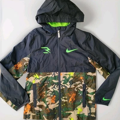 Nike Dri-Fit Windrunner Full zip Hooded Jacket Big Boys Size M L Black Camo NWT - Image 1 of 4