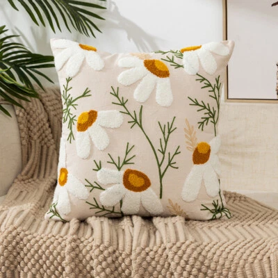 45x45cm Throw Pillow Cover Flower Embroidered Cushion Cover Sofa Pillows Case UK - Image 1 of 4