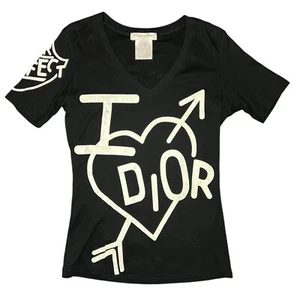 CHRISTIAN DIOR Vtg Y2K 'I Heart Dior' Logo Black White Tee T-Shirt FR 38 S - Picture 1 of 7