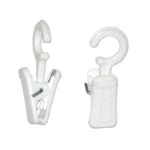 10 Vorhang Clips mit Klammer aus Kunststoff Haken Gardinenhaken Gardinen Weiss - Bild 1 von 1