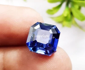 Anillo cuadrado de zafiro azul natural certificado de 10,50 quilates tamaño piedra preciosa - Imagen 1 de 7