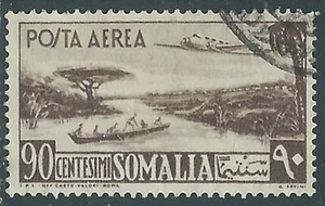 1950-51 SOMALIA AFIS POSTA AEREA USATO AEREO E VEDUTA 90 CENT - RA12-6 - Picture 1 of 1