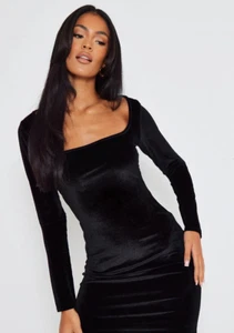 Vestido negro de terciopelo largo aplastado para mujer talla 12 lujoso cintura cónica vintage nuevo - Imagen 1 de 14
