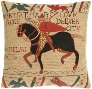 BAYEUX HAROLD ON HORSEBACK 18" X 18" BELGIAN TAPESTRY CUSHION COVER WITH ZIP 937 - Picture 1 of 3