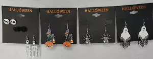 Halloween Earrings 4 Pack Skeleton Cat Pumpkin Spider Web Ghost Witch Candy Corn - Picture 1 of 5