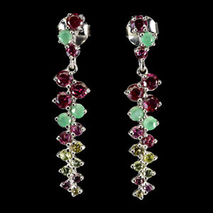 Natural Emerald Rhodolite Sapphire Gemstone 925 Sterling Silver Jewelry Earrings