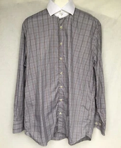 Peter Millar Button Front Shirt Black Gray White Contrasting Collar Size 17.5 44 - Picture 1 of 12