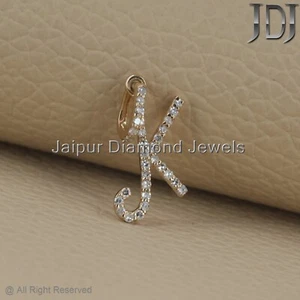 K Initial Charm Natural White Diamond 14K Solid Yellow Gold Letter Pendant - Picture 1 of 6