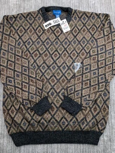 NEW VTG Towncraft Geometric Sweater Mens 2XLT Grandpa Acrylic Crewneck Textured - Picture 1 of 13