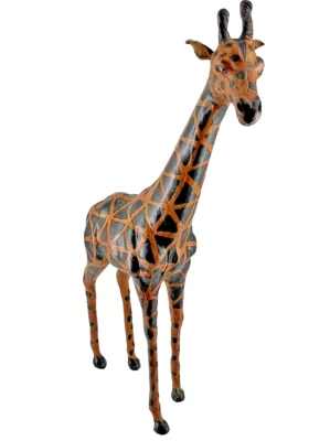 Escultura artística de safari africana ojos de vidrio de jirafa de cuero envuelta a mano de colección Foto 1 de 4