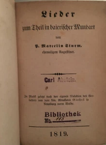 Lieder zum Theil in baierischer Mundart P. Marcelin Sturm 1819 - Picture 1 of 2