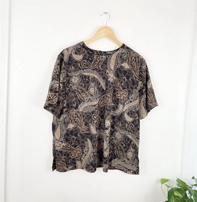 Blusa Top De Colección Laura Scott 18W Marrón Cachemira Floral Manga Corta Para Mujer’s 18W Foto 1 de 4