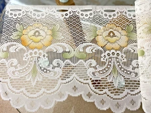 WHITE POLYESTER LACE CAFE NET CURTAIN ~ 2 METERS x 31 CM DEEP~ YELLOW ROSE - Picture 1 of 2