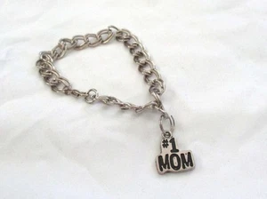 Kette Armband mit #1 MOM Charm silberfarben Karabinerverschluss 7-8 Zoll - Bild 1 von 3