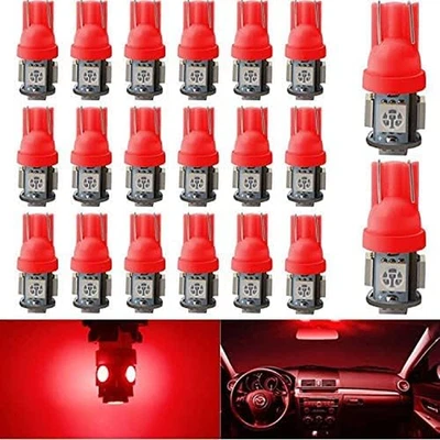 20-Pack 194 Led Bulb Red, 5050 5-SMD T10 194 168 W5W 2825 LED Bulb for Car Inter - Image 1 of 4