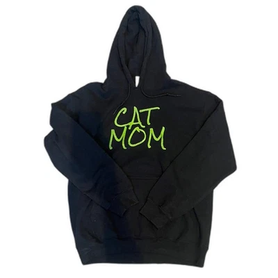 Gildan Mezcla Pesada Mujer Mediana Gato Mamá Negro Sólido con Sudadera con Capucha Verde Foto 1 de 4