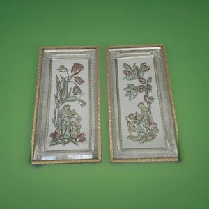 Juego de 2 arte de pared floral vintage "Four Seasons" MetalCraft MCM 3D, primavera y otoño - Imagen 1 de 6