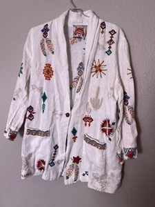 Chaqueta Blazer Johnny Was Mujer Lino Bordada Talla Pequeña Desert Blooms - Imagen 1 de 13