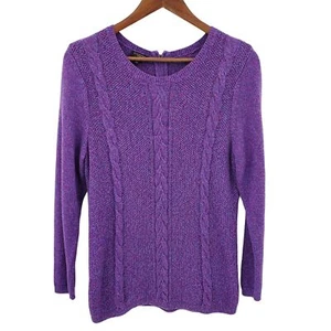 Talbots Womens Cable Knit Sweater Size PL Purple Tweed Waffle Pullover Back Zip - Picture 1 of 8