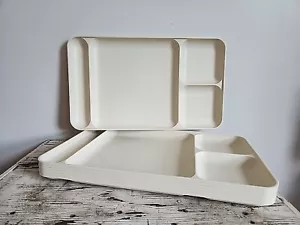 4 Vintage Tupperware Stacking Divided Dinner Picnic Camping Trays White 1535-3 - Picture 1 of 7