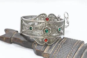 altes filigranes Silberarmband aus Südmarokko, filigranes Blumenarmband - Bild 1 von 7