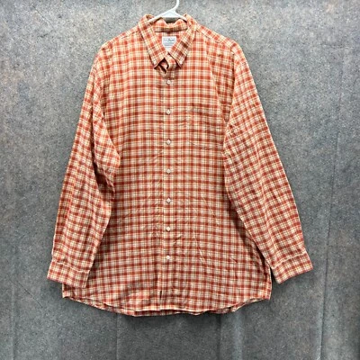 LL Bean Shirt Men XL Orange Casual Button Up Traditional Tall Plaid Vtg - Image 1 of 4