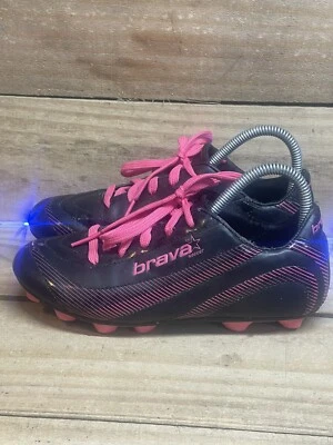 Brava Soccer Futbol Cleats Youth Sz 5 Black Pink Stripes Lace Up Molded - Image 1 of 4