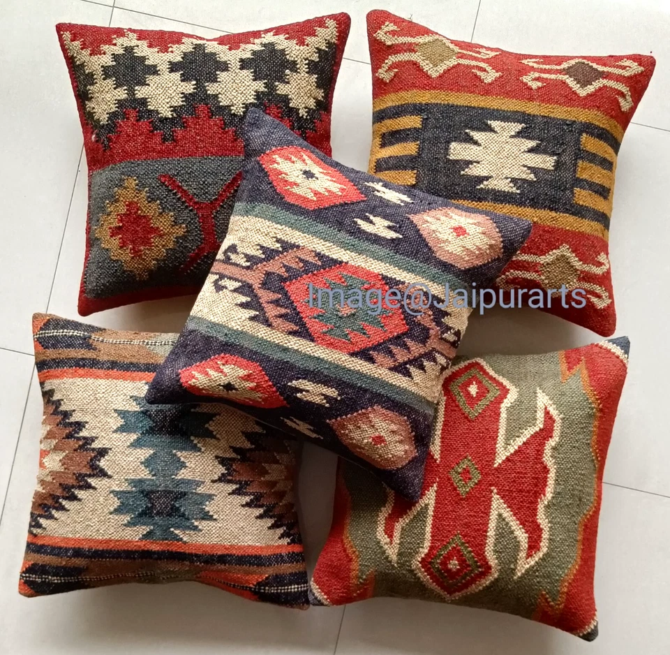 Juego de 4 fundas de cojín de yute para exteriores de 18x18" funda de almohada cuadrada decoración del hogar Foto 1 de 4