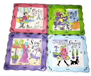 Salad Dessert Plates Girlfriends (4) Jennifer Brinley Certified International - Picture 1 of 11