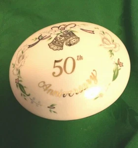 Lefton Oval Trinket Box 50th Anniversary Lily of the Valleys, Gold bells & Doves - Picture 1 of 8