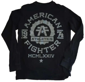 American Fighter Graphic T-Shirt Tee Mens Medium Black Solid Long Sleeve MMA - Picture 1 of 6