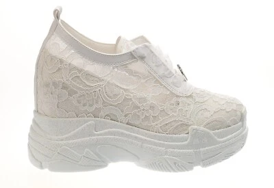 Bridal Wedge Shoes Lace off-white bridal sneaker with hidden heel wedding Shoes - Image 1 of 4