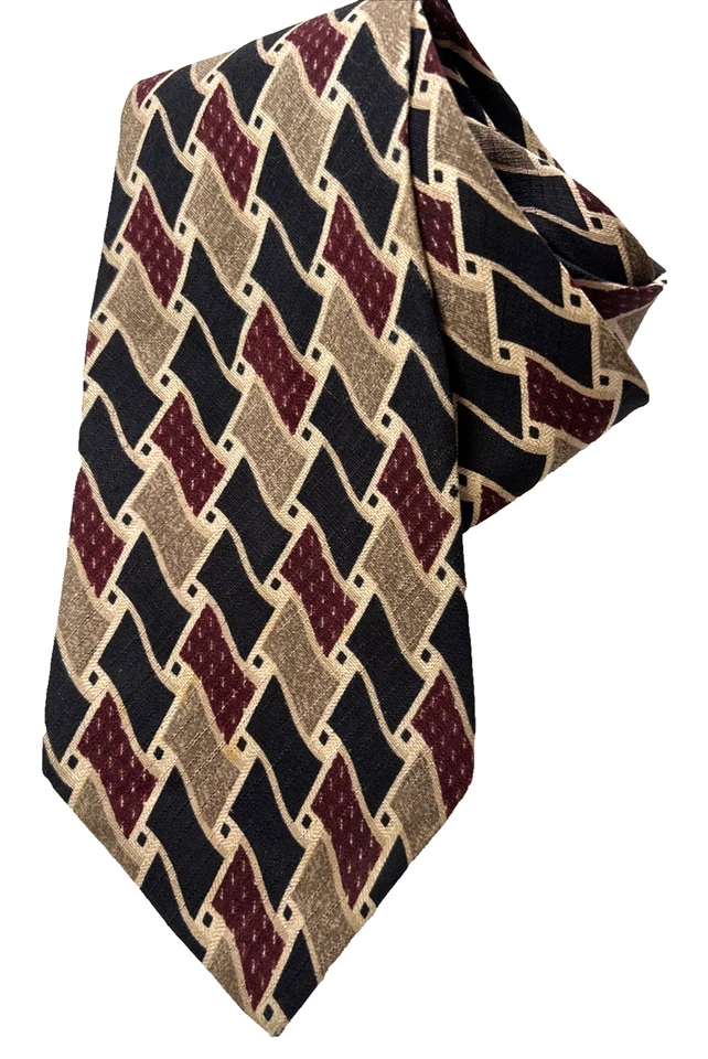 Corbata para hombre Albert Nipon 100 % seda negra bronce borgoña geométrica texturizada 60x4" Foto 1 de 4