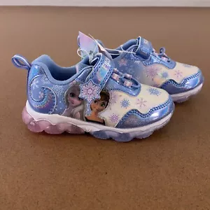 Disney Frozen Girls Shoe Size 7 Blue Hook & Loop Close Light-Up Sneakers NWT - Picture 1 of 13