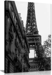 Black & White Iconic Eiffel Tower Sight Framed Canvas Print Wall Art Home Decor - Picture 1 of 6