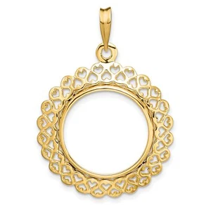 1982-2000 10 Yuan China 1/10 oz Panda Prong Set Hearts Coin Bezel in 14k Gold - Picture 1 of 7