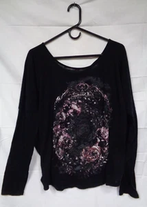 Women's ROCK & REPUBLIC Black ROSE PATTERN Long Sleeve Shirt - Open Back XL - Picture 1 of 5