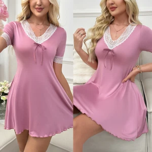 Women's Lingerie Lace Nightgowns Babydoll Sleepwear Mini Pleated Slim Fit Dress - Picture 1 of 12