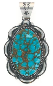Natural Kingman Turquoise Pendant By Navajo Artist Raymond Delgarito - Picture 1 of 3