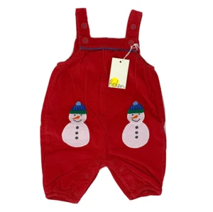 NWT Baby Boden Girl Boy 0-3 Months Red Corduroy Holiday Snowman Overall Romper - Picture 1 of 7