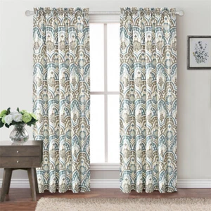 Tivoli Ikat Design Microfiber Curtains 2 Panel Set Living Room Bedroom Teal-Aqua - Picture 1 of 8