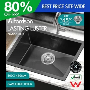 ALFORDSON Kitchen Sink Stainless Steel Drop in Flush Under Mount 600X450MM Black - Picture 1 of 12