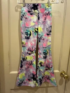 Justice Girl's pink floral bell bottom pants, size 7/8 - Picture 1 of 4