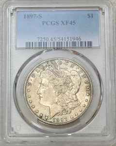 1897 S Morgan Silber Dollar PCGS XF45 Original Glanz PQ gerade bewertet #C153A - Bild 1 von 2